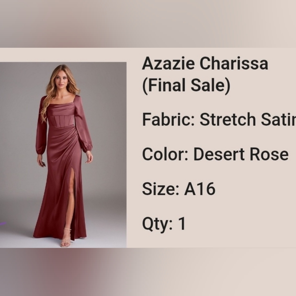 Azazie Mauve Long-Sleeve Stretch Satin Corset Gown Size A16 - Picture 8 of 8